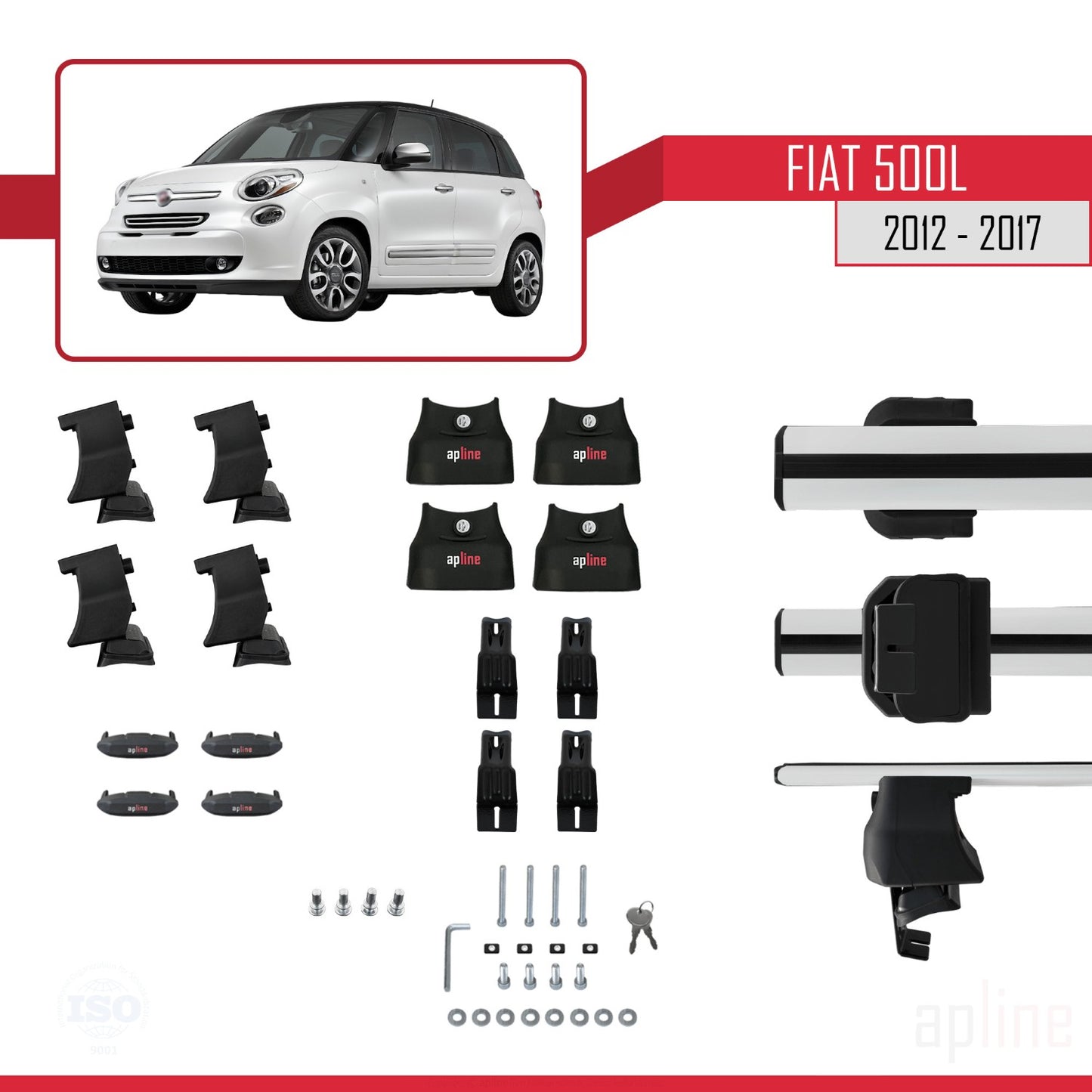 Kompatibel mit Fiat 500L 2012-2017 ACE-4 Dachgepäckträger, Reling, Gepäckträger, graues Aluminium, 2 Stangen
