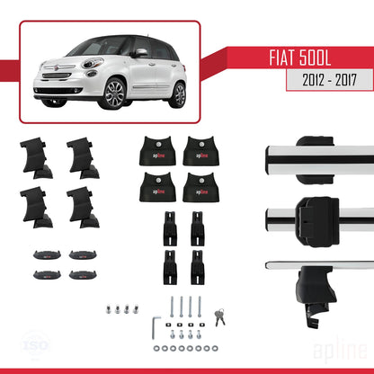 Kompatibel mit Fiat 500L 2012-2017 ACE-4 Dachgepäckträger, Reling, Gepäckträger, graues Aluminium, 2 Stangen