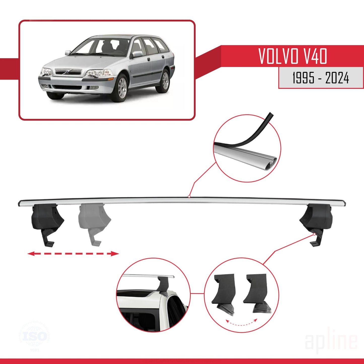 Compatible avec Volvo V40 1995-2004 ACE-4 Barres de Toit Railing Porte-Bagages de Voiture Gris Aluminium 2 Barres