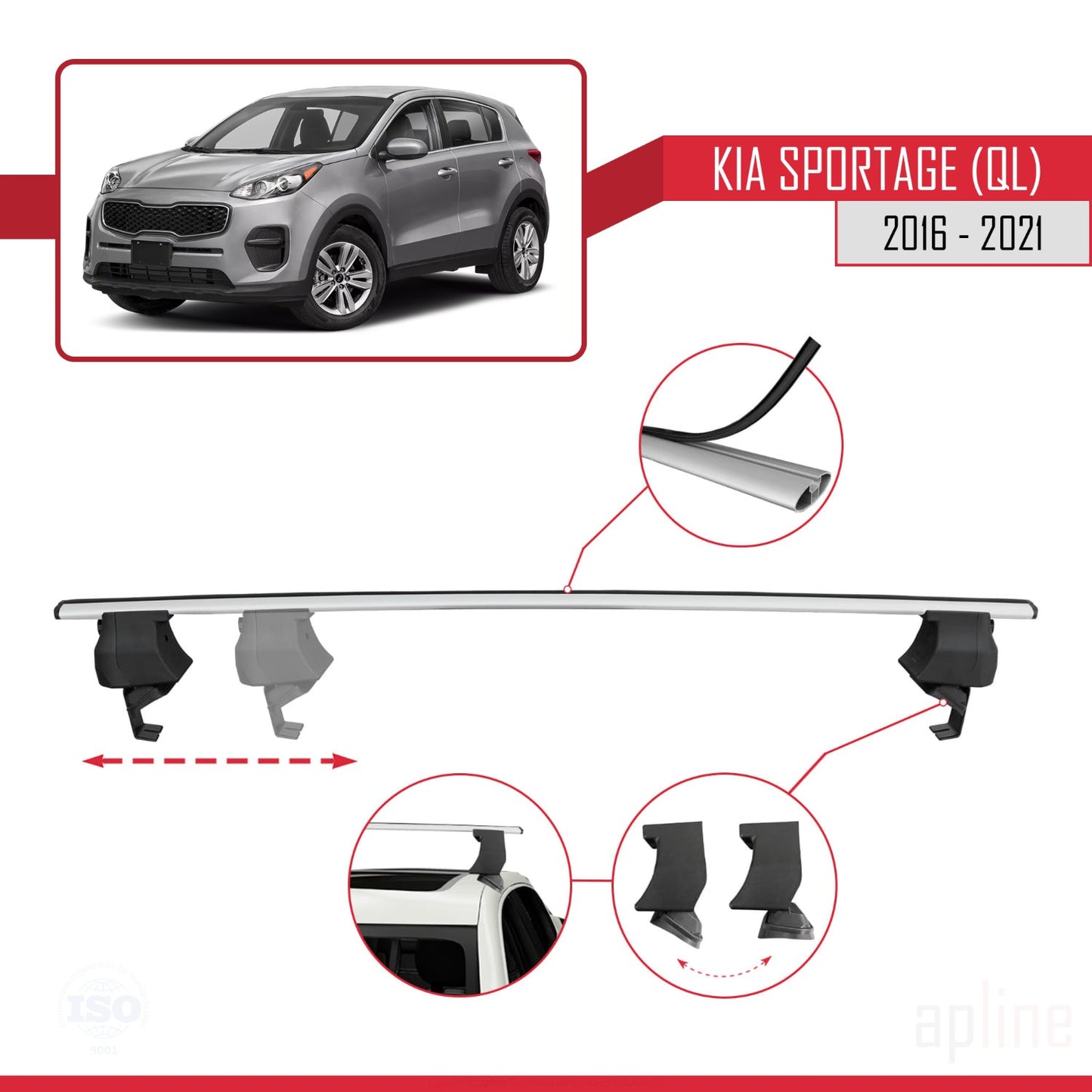 Compatible avec Kia Sportage (QL) 2016-2021 ACE-4 Barres de Toit Railing Porte-Bagages de Voiture Gris Aluminium 2 Barres