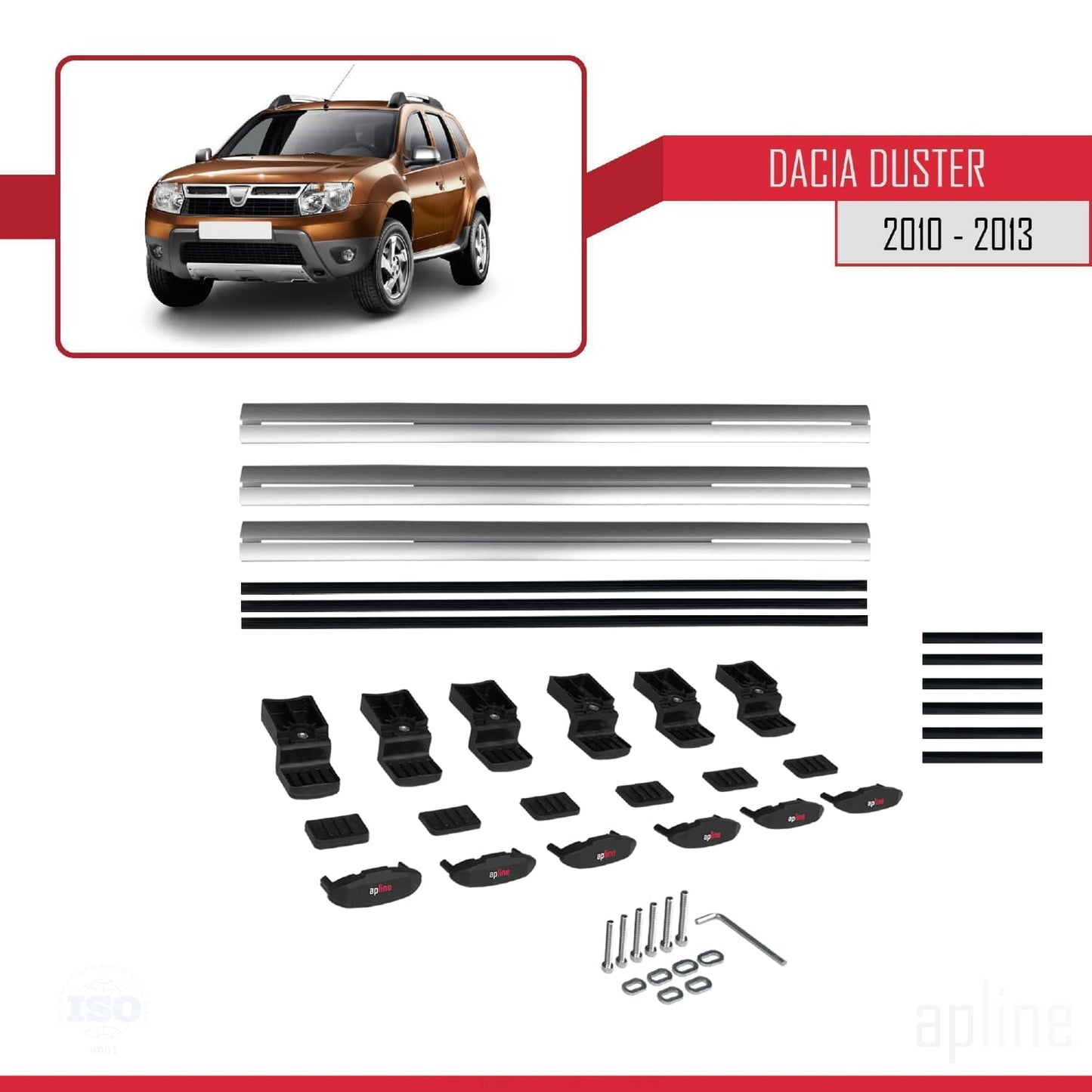 Compatibile con Dacia Duster (HS) Pre-Facelift 2010-2013 modello BASIC Barre portatutto per auto Portapacchi in alluminio grigio 3 barre