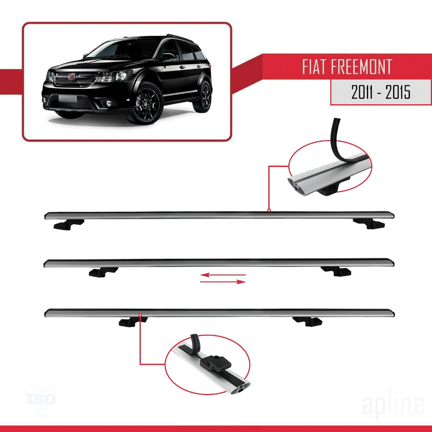 Compatibile con Fiat Freemont 2011-2015 modello BASIC Barre portatutto per auto Portapacchi in alluminio grigio 2 barre