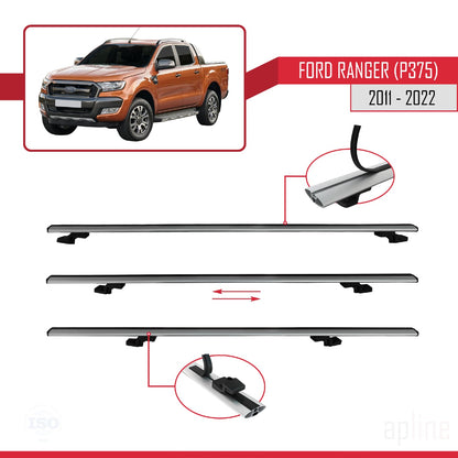 Compatibile con Ford Ranger (P375) 2011-2022 modello BASIC Barre portatutto per auto Portapacchi in alluminio grigio 2 barre
