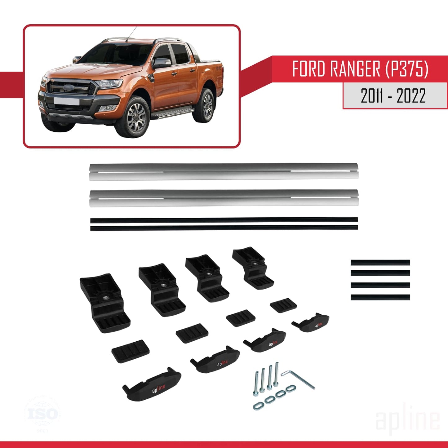 Compatibile con Ford Ranger (P375) 2011-2022 modello BASIC Barre portatutto per auto Portapacchi in alluminio grigio 2 barre