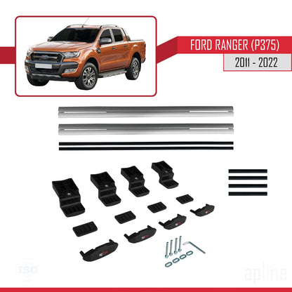 Compatibile con Ford Ranger (P375) 2011-2022 modello BASIC Barre portatutto per auto Portapacchi in alluminio grigio 2 barre