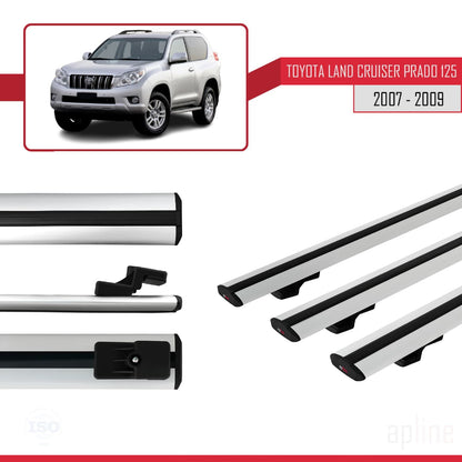 Compatible avec Toyota Land Cruiser Prado (J125) 2007-2009 BASIC Model Barres de Toit Railing Porte-Bagages de Voiture Gris Aluminium 3 Barres