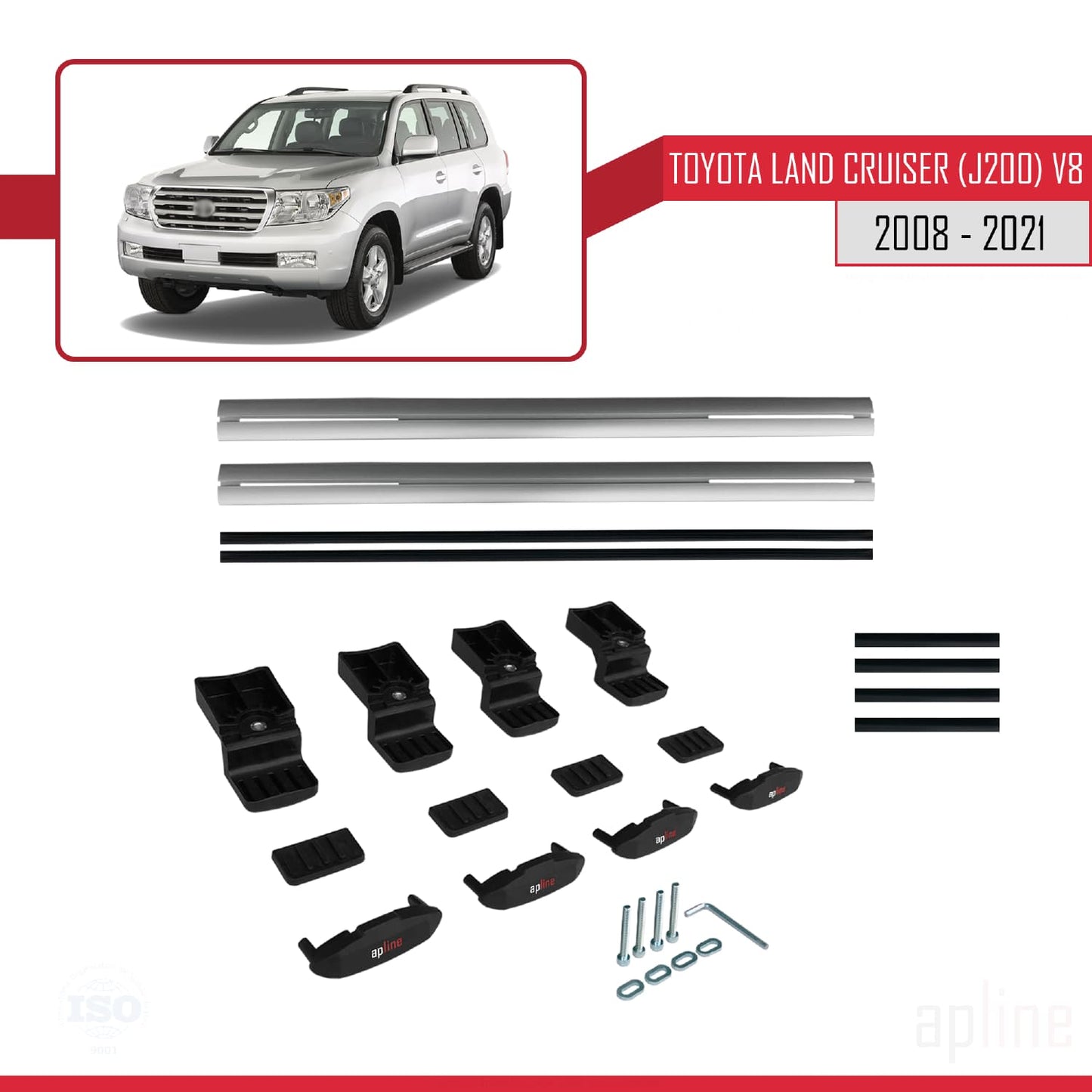 Compatible avec Toyota Land Cruiser V8 (J200) 2008-2021 BASIC Model Barres de Toit Railing Porte-Bagages de Voiture Gris Aluminium 2 Barres