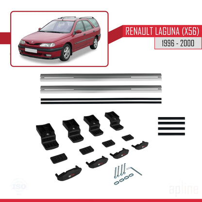 Compatible avec Renault Laguna (X56) 1996-200 BASIC Model Barres de Toit Railing Porte-Bagages de Voiture Gris Aluminium 2 Barres
