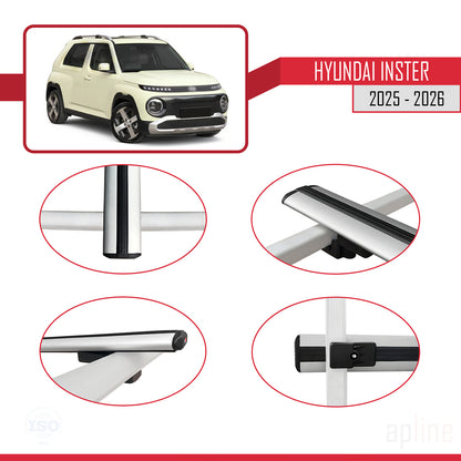 Compatible avec Hyundai Inster 2025-2026 BASIC Model Barres de Toit Railing Porte-Bagages de Voiture Gris Aluminium 2 Barres