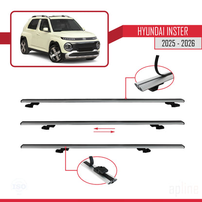 Compatible avec Hyundai Inster 2025-2026 BASIC Model Barres de Toit Railing Porte-Bagages de Voiture Gris Aluminium 2 Barres