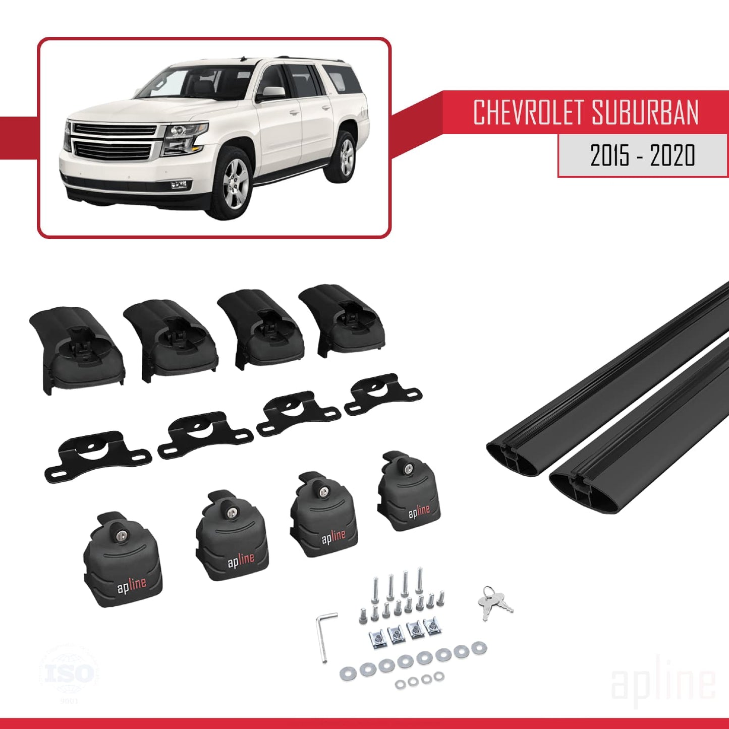 Kompatibel mit Chevrolet Suburban 2015-2020 ACE-2 Dachgepäckträger, Gepäckträger, schwarzes Aluminium, 2 Stangen