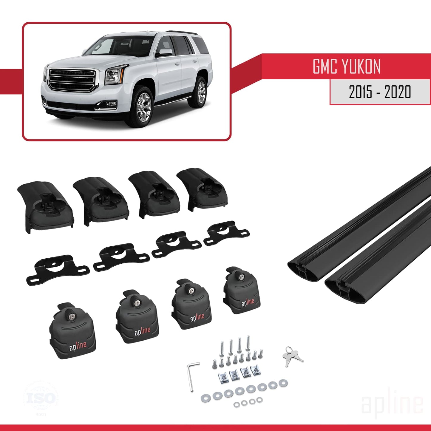 Compatibile con GMC Yukon 2015-2020 ACE-2 Portapacchi per auto in alluminio nero 2 barre
