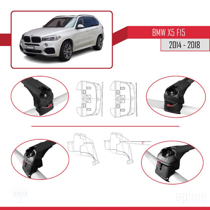 Kompatibel mit BMW X5 (F15) 2014-2018 ACE-2 Dachträger, Auto-Dachgepäckträger, schwarzes Aluminium, 2 Stangen