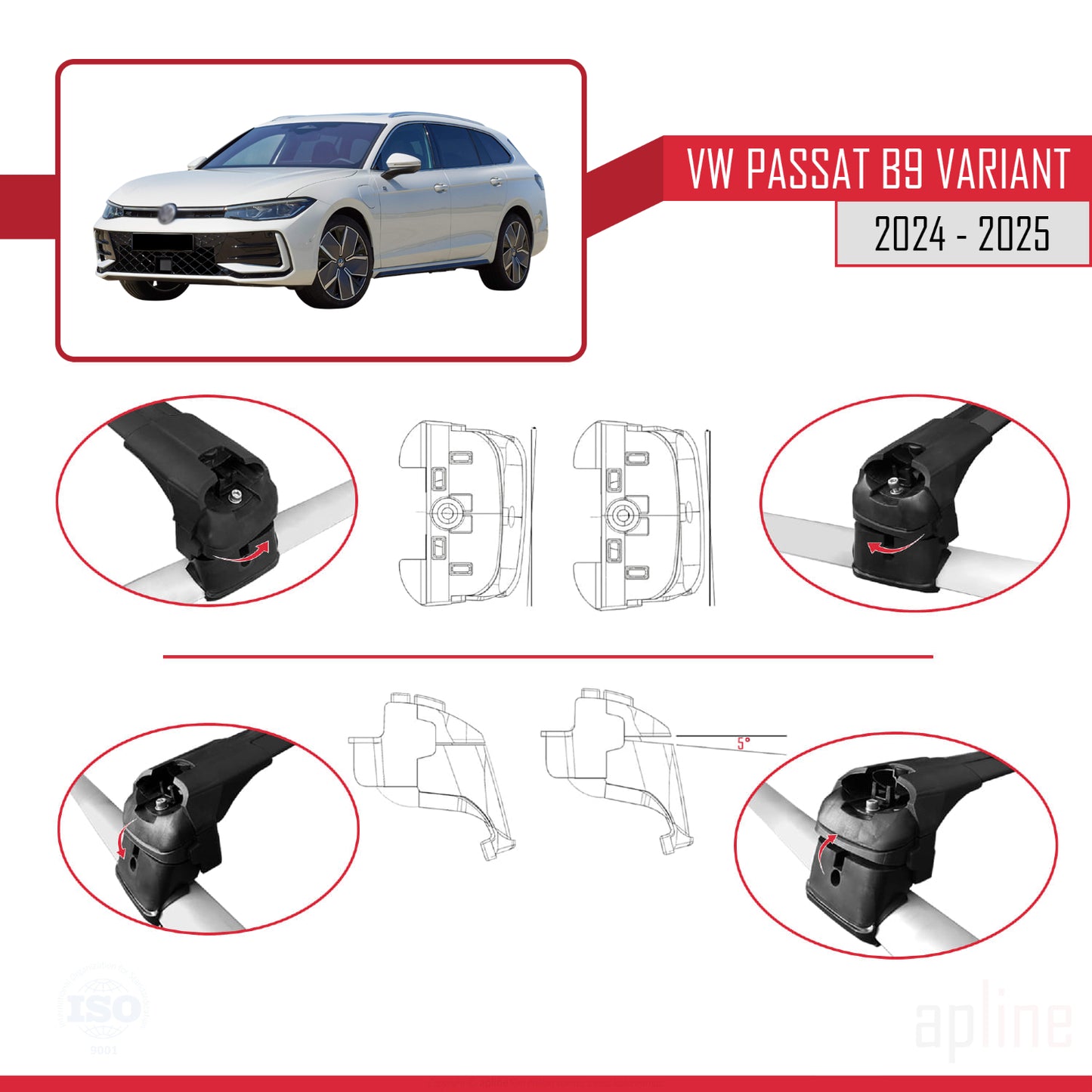 Compatible avec VW Passat B9 Variant 2024-2025 ACE-2 Barres de Toit Railing Porte-Bagages de Voiture Noir Aluminium 2 Barres