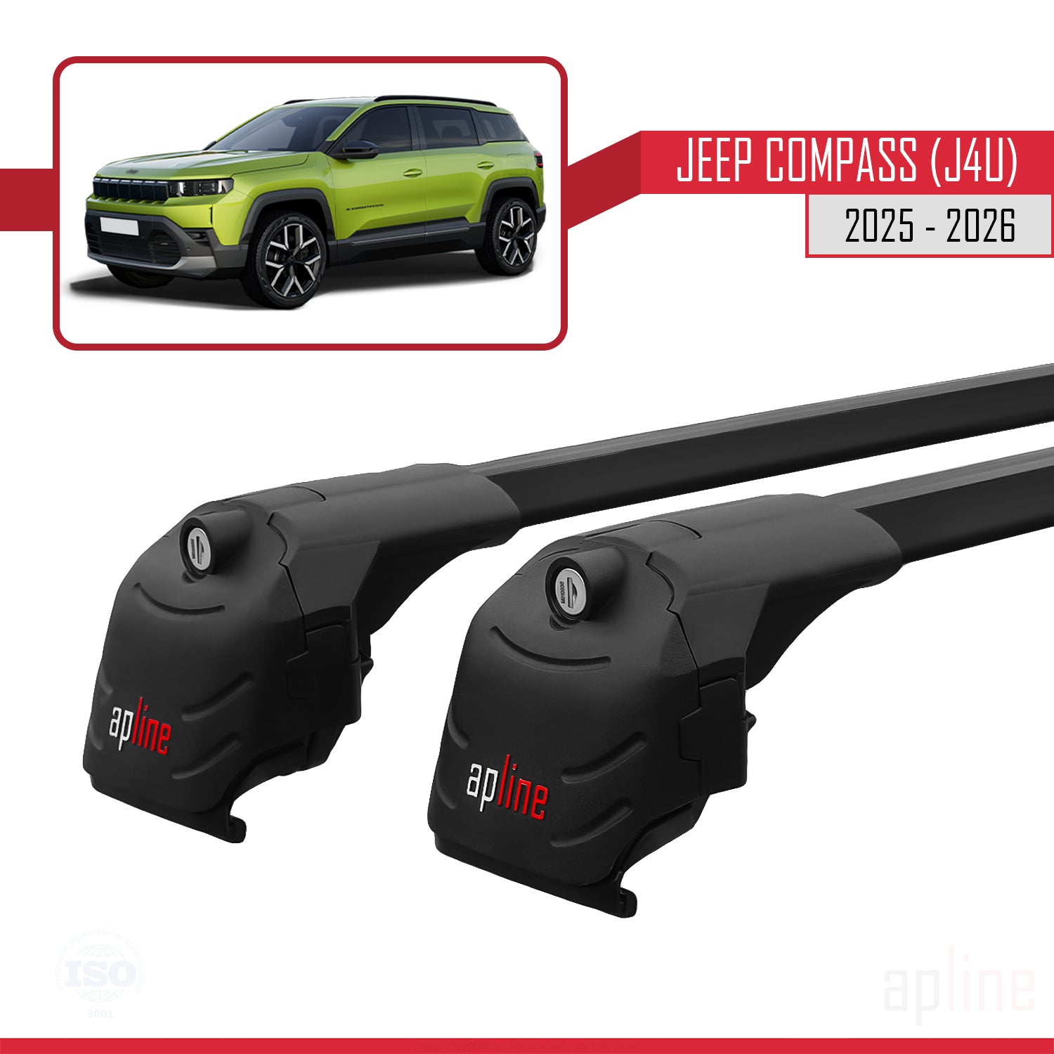 Compatible avec Jeep Compass J4U 2025-2026 ACE-2 Barres de Toit Railing Porte-Bagages de Voiture Noir Aluminium 2 Barres