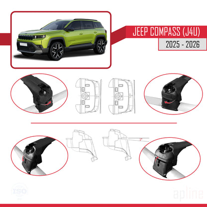 Compatible avec Jeep Compass J4U 2025-2026 ACE-2 Barres de Toit Railing Porte-Bagages de Voiture Noir Aluminium 2 Barres