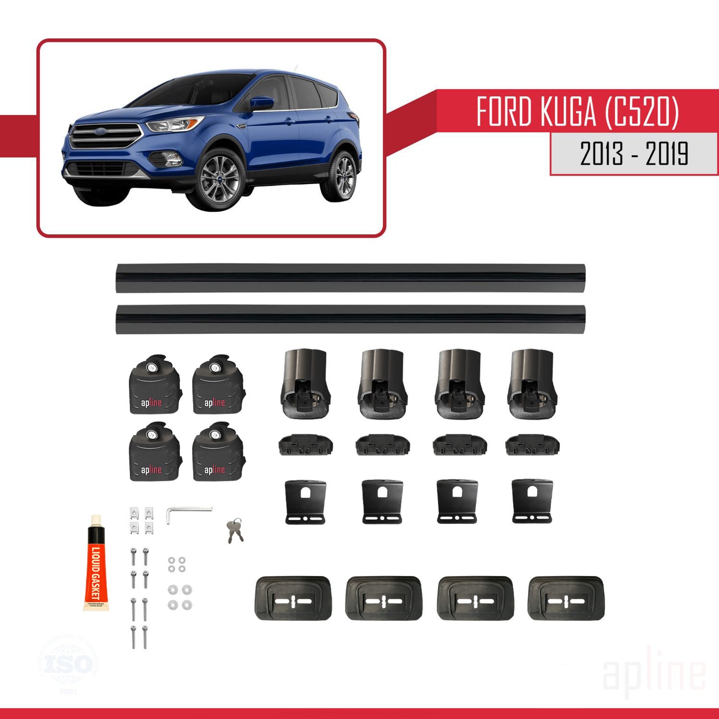 Compatibile con Ford Kuga (C520) 2013-2019 Barre portatutto ACE-3 per auto, barre portatutto in alluminio nero, 2 barre
