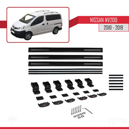 Compatible avec Nissan NV200 (M20) 2010-2019 Siyah BASIC Model Barres de Toit Railing Porte-Bagages de Voiture Noir Aluminium 3 Barres