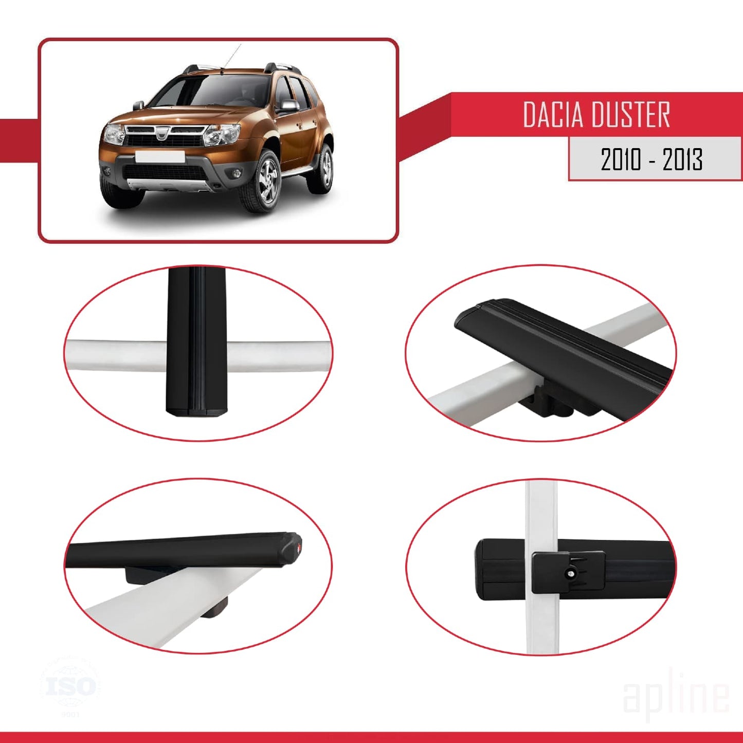 Compatible avec Dacia Duster (HS) Pre-Facelift 2010-2013 BASIC Model Barres de Toit Railing Porte-Bagages de Voiture Noir Aluminium 3 Barres