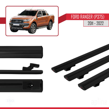 Compatibile con Ford Ranger (P375) 2011-2022 modello BASIC Barre portatutto per auto Portapacchi in alluminio nero 3 barre