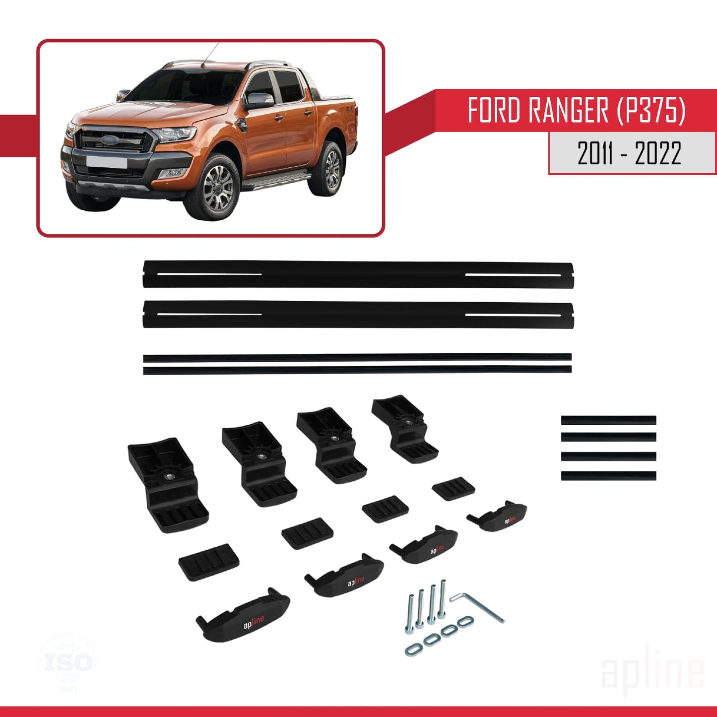 Compatibile con Ford Ranger (P375) 2011-2022 modello BASIC Barre portatutto per auto Portapacchi in alluminio nero 2 barre