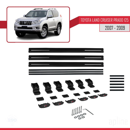 Compatible avec Toyota Land Cruiser Prado (J125) 2007-2009 BASIC Model Barres de Toit Railing Porte-Bagages de Voiture Noir Aluminium 3 Barres