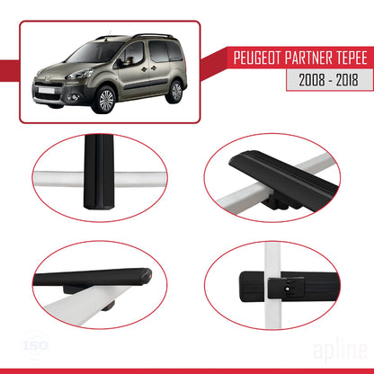 Compatible avec Peugeot Partner 2 Tepee 2008-2018 BASIC Model Barres de Toit Railing Porte-Bagages de Voiture Noir Aluminium 3 Barres