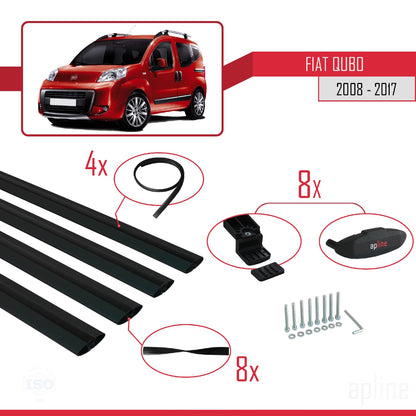 Kompatibel mit Fiat Qubo 2008-2017 Basismodell Dachgepäckträger, schwarzes Aluminium, 4 Stangen