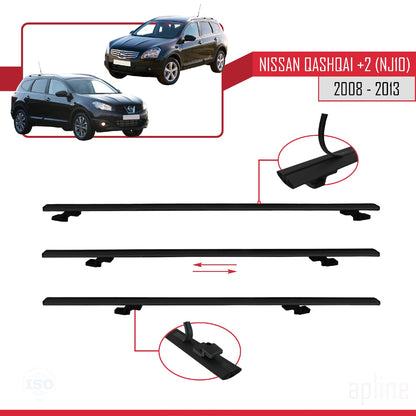 Compatible avec Nissan Qashqai +2 (NJ10) 2008-2013 BASIC Model Barres de Toit Railing Porte-Bagages de Voiture Noir Aluminium 2 Barres