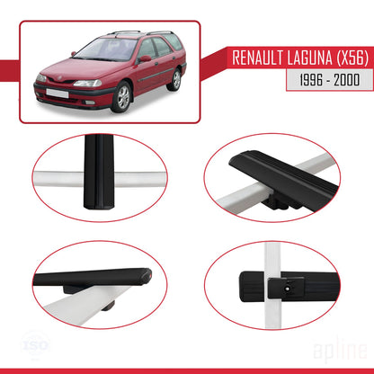 Compatible avec Renault Laguna (X56) 1996-200 BASIC Model Barres de Toit Railing Porte-Bagages de Voiture Noir Aluminium 2 Barres