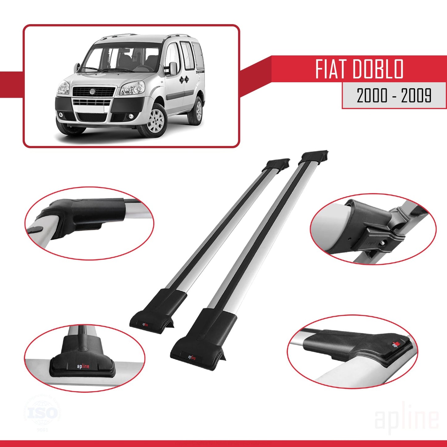 Compatibile con Fiat Doblo 2000-2009 FLY Barre Portatutto Modello Railing Portapacchi Auto GRIGIO