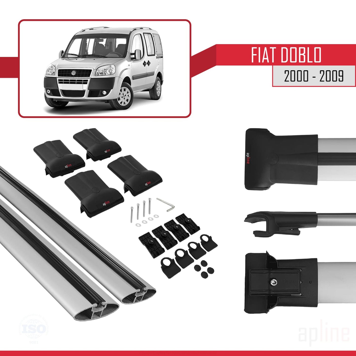 Compatibile con Fiat Doblo 2000-2009 FLY Barre Portatutto Modello Railing Portapacchi Auto GRIGIO