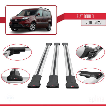 Compatibile con Fiat Doblo 2 2010-2022 Modello FLY Barre Portatutto Railing Portapacchi Auto Alluminio Grigio 3 Barre