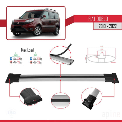 Compatibile con Fiat Doblo 2 2010-2022 Modello FLY Barre Portatutto Railing Portapacchi Auto Alluminio Grigio 4 Barre