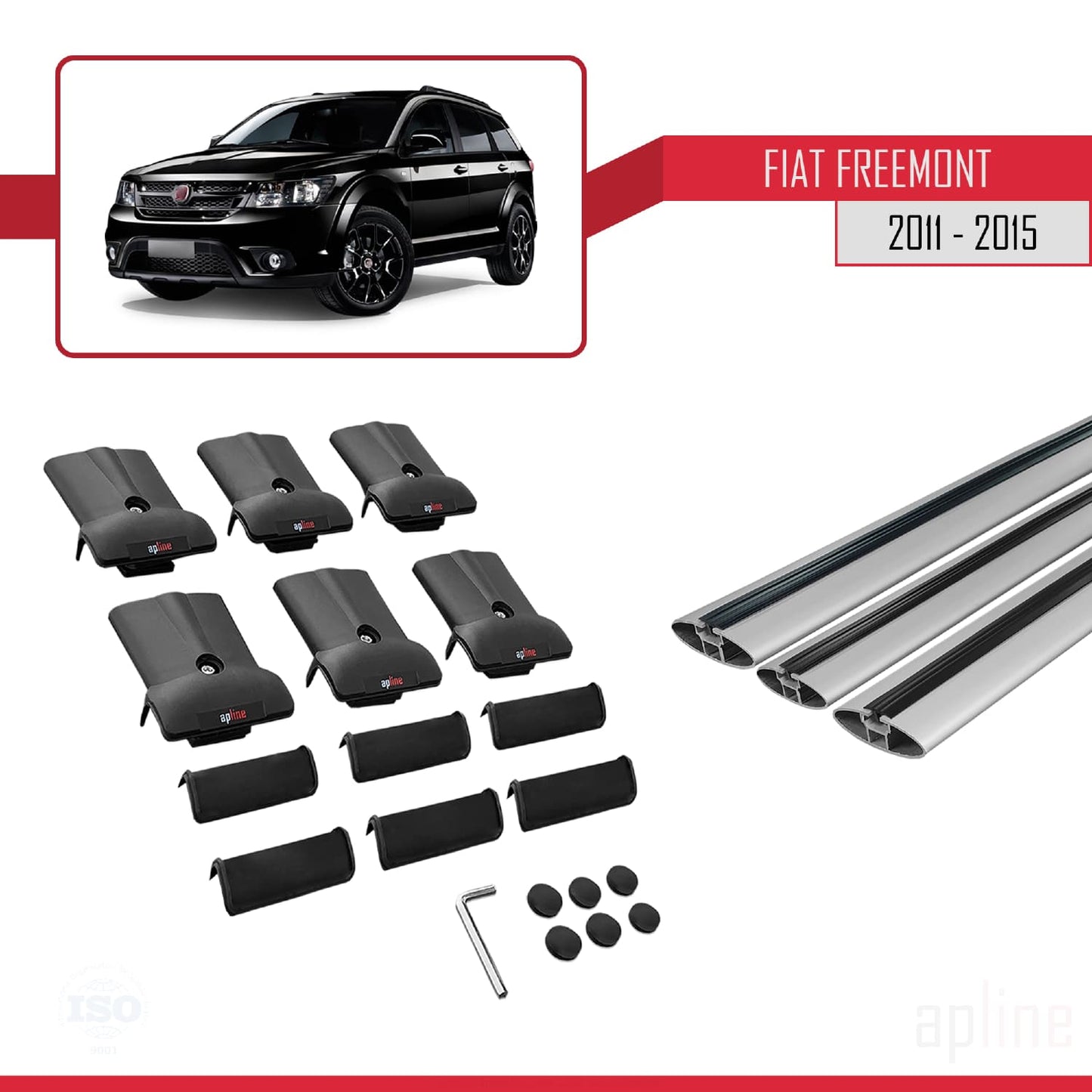 Compatibile con Fiat Freemont 2011-2015 modello FLY Barre portatutto Railing Portapacchi per auto Alluminio grigio 3 barre