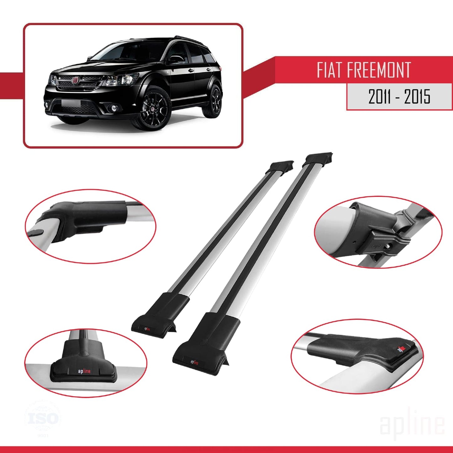 Compatibile con Fiat Freemont 2011-2015 modello FLY Barre portatutto Railing Portapacchi Auto Alluminio Grigio 2 Barre