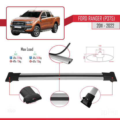 Compatibile con Ford Ranger (P375) 2011-2022 modello FLY Barre portatutto per auto Portapacchi in alluminio grigio 3 barre