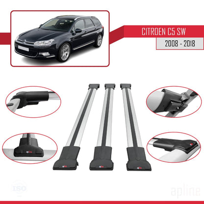 Compatibile con Citroen C5 II Tourer 2008-2018 modello FLY Barre portatutto per auto Portapacchi in alluminio grigio 3 barre
