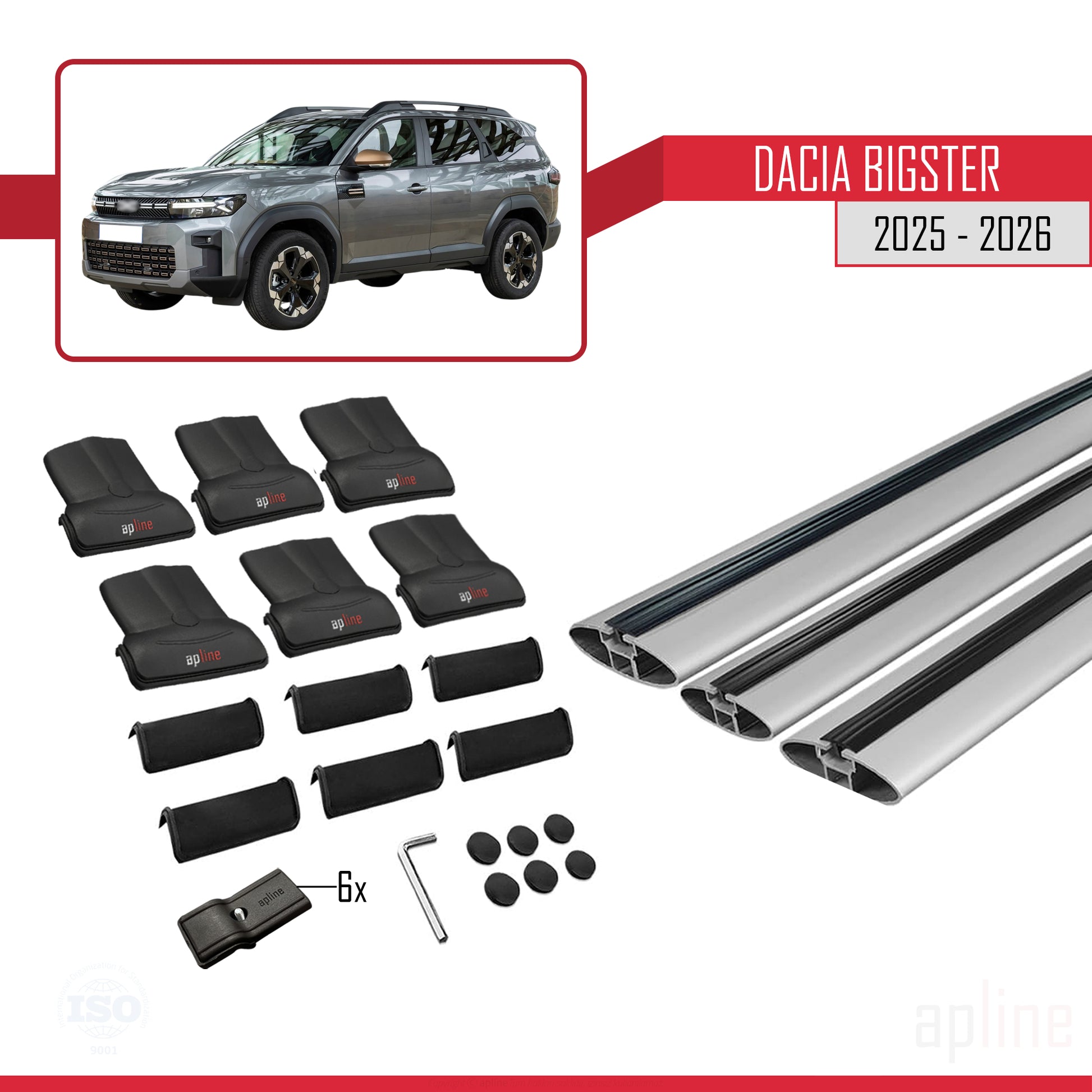 Compatible avec Dacia Bigster 2025-2026 FLY Model Barres de Toit Railing Porte-Bagages de Voiture Gris Aluminium 3 Barres