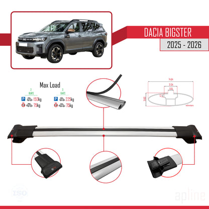 Compatible avec Dacia Bigster 2025-2026 FLY Model Barres de Toit Railing Porte-Bagages de Voiture Gris Aluminium 2 Barres