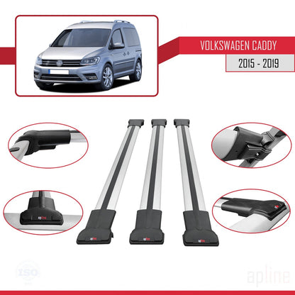 Compatible avec Volkswagen Caddy 3 (SA) 2015-2019 FLY Model Barres de Toit Railing Porte-Bagages de Voiture Gris Aluminium 3 Barres