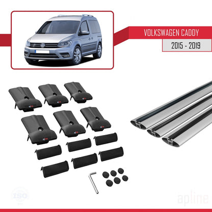 Compatible avec Volkswagen Caddy 3 (SA) 2015-2019 FLY Model Barres de Toit Railing Porte-Bagages de Voiture Gris Aluminium 3 Barres