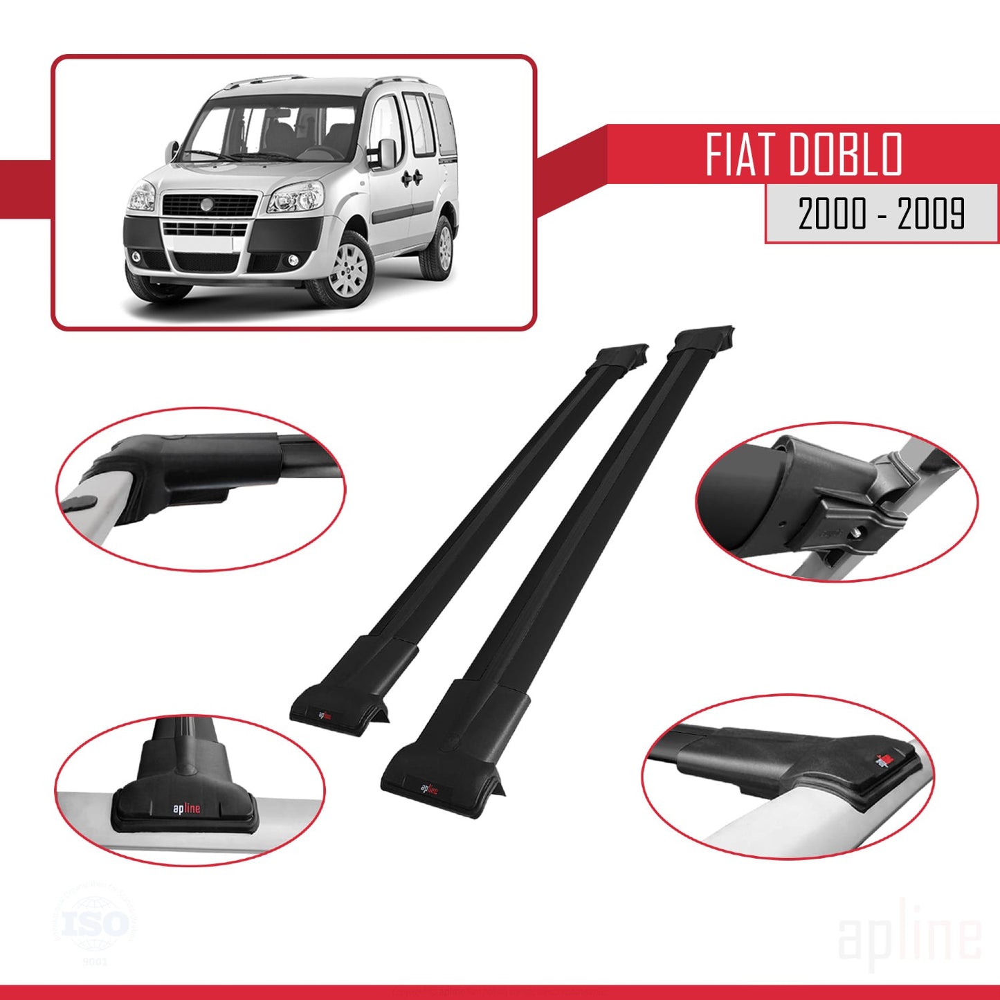 Compatibile con Fiat Doblo 2000-2009 modello FLY Barre portatutto per auto Portapacchi NERO