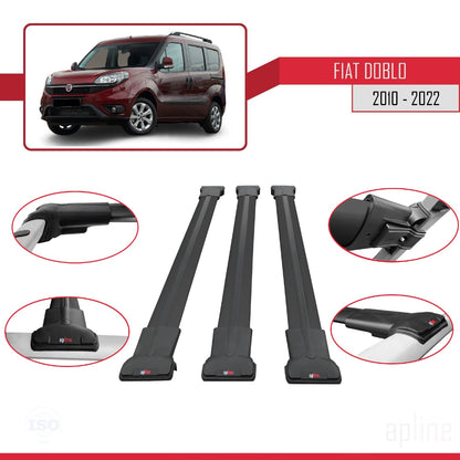 Compatibile con Fiat Doblo 2 2010-2022 modello FLY Barre portatutto Railing Portapacchi Auto Alluminio Nero 3 Barre