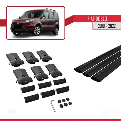 Compatibile con Fiat Doblo 2 2010-2022 modello FLY Barre portatutto Railing Portapacchi Auto Alluminio Nero 3 Barre