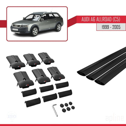 Compatibile con A6 (C5) Allroad 1999-2005 modello FLY Barre portatutto per auto Portapacchi in alluminio nero 3 barre