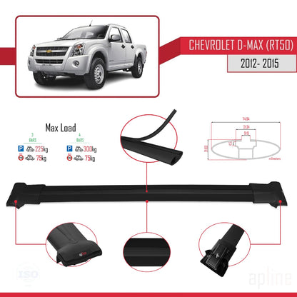Compatibile con Chevrolet D-Max (RT50) 2012-2015 modello FLY Barre portatutto per auto Portapacchi in alluminio nero 3 barre