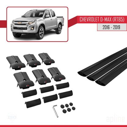 Compatibile con Chevrolet D-Max (RT85) 2016-2019 modello FLY Barre portatutto per auto Portapacchi in alluminio nero 3 barre