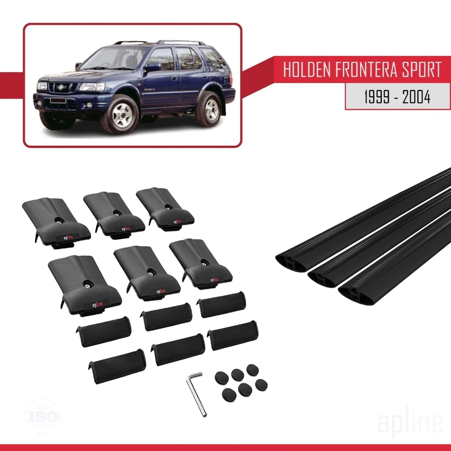 Compatibile con Holden Frontera Sport 2 1999-2004 modello FLY Barre portatutto per auto Portapacchi in alluminio nero 3 barre