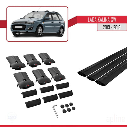 Compatibile con Lada Kalina 2 SW 2013-2018 FLY Model Barre Tetto Portapacchi Auto Barre Portatutto Nero Alluminio 3 Barre
